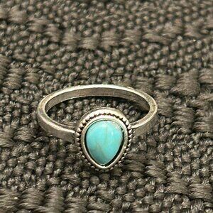 Rope Detail Simulated Turquoise Pear Tear Shape Ring Stackable Size 7.5 New